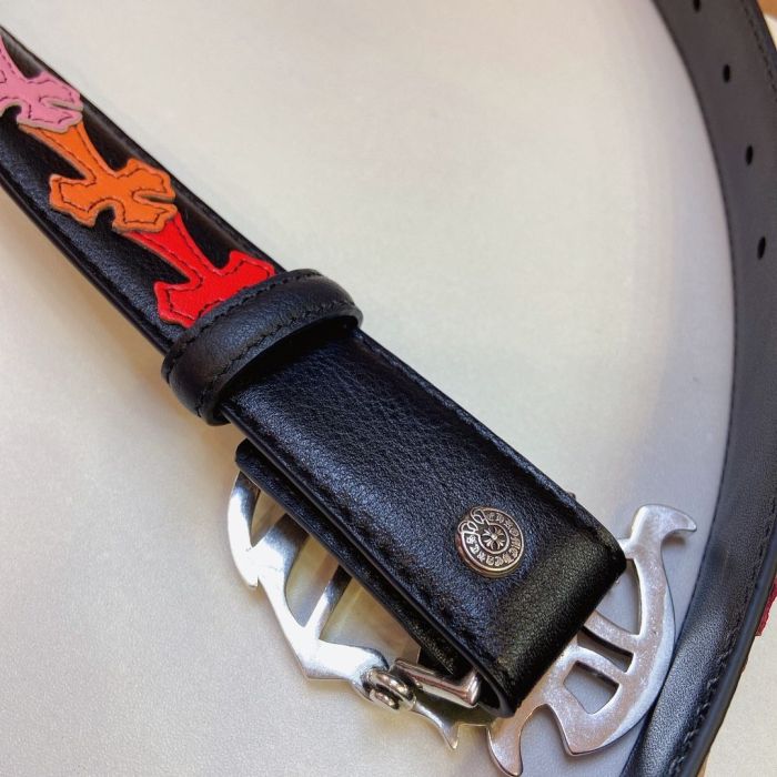 1:1 quality version Sanskrit Ch Monogram Sterling Brass Silver Plated Buckle Leather Belt 3 colors【Width 3.0 cm】