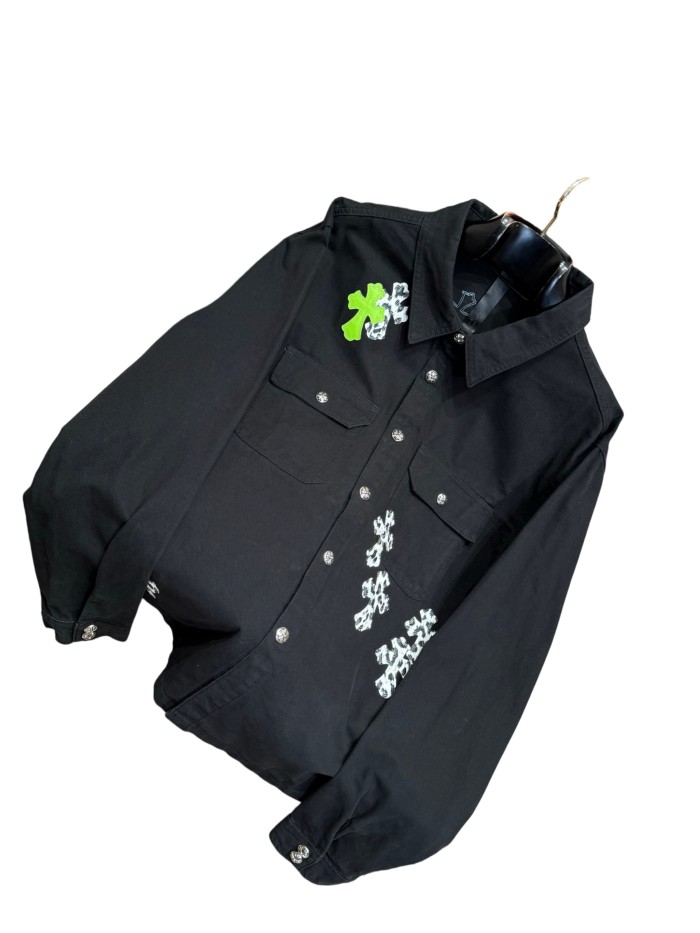 1:1 quality version green & white cross leather patches denim Vintage jacket 28959603