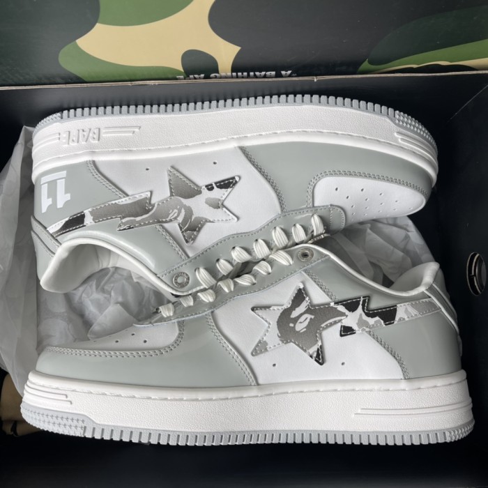 1:1 quality version White Grey Camouflage Stars Patent Leather Low Top Sneakers