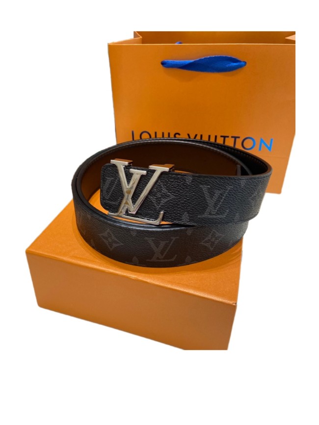 Classic Silver 3D Logo Bright Buckle Leather Belt【Width 3.5cm】 28680599