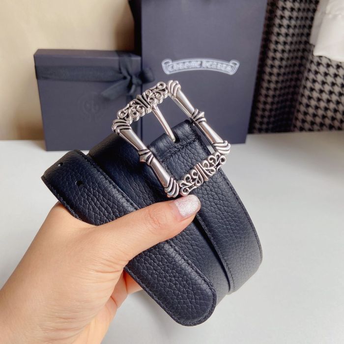 1:1 quality version Classic Vine Silver Plated Sterling Brass Square Buckle Leather Belt 4 colors【Width 3.0 cm】