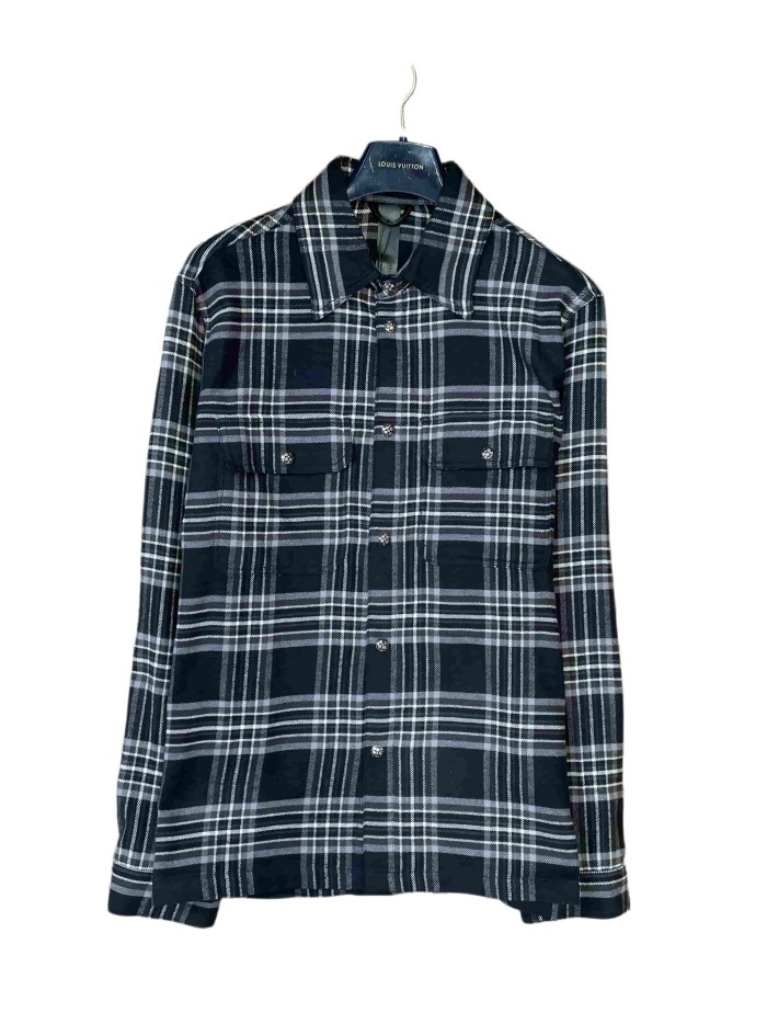 1:1 quality version classic black-white-gray check jacquard lapel long-sleeve shirt 28937201