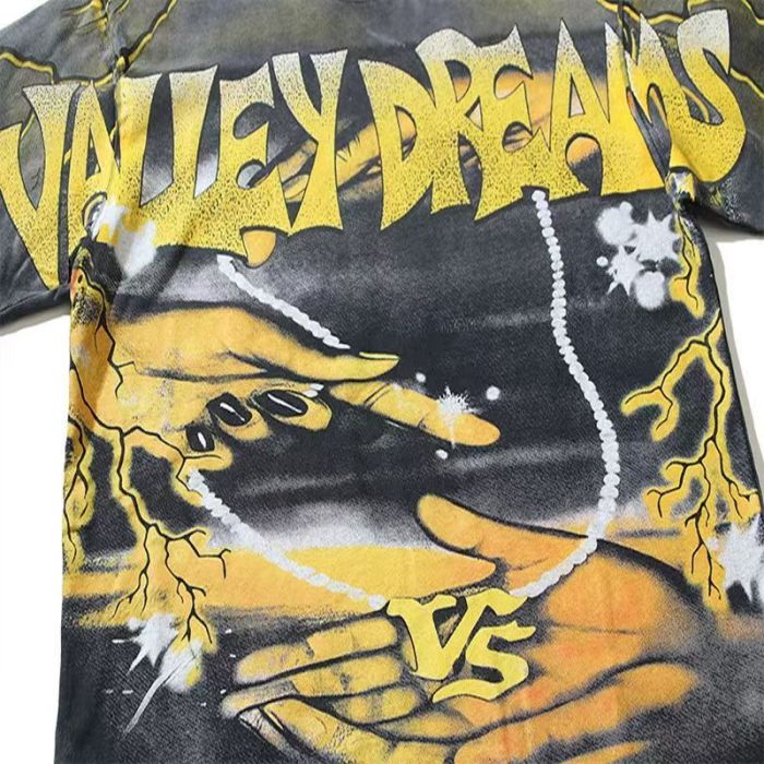 Retro Lightning & Hand Graphic Washed T-Shirt 2 colors 29027376