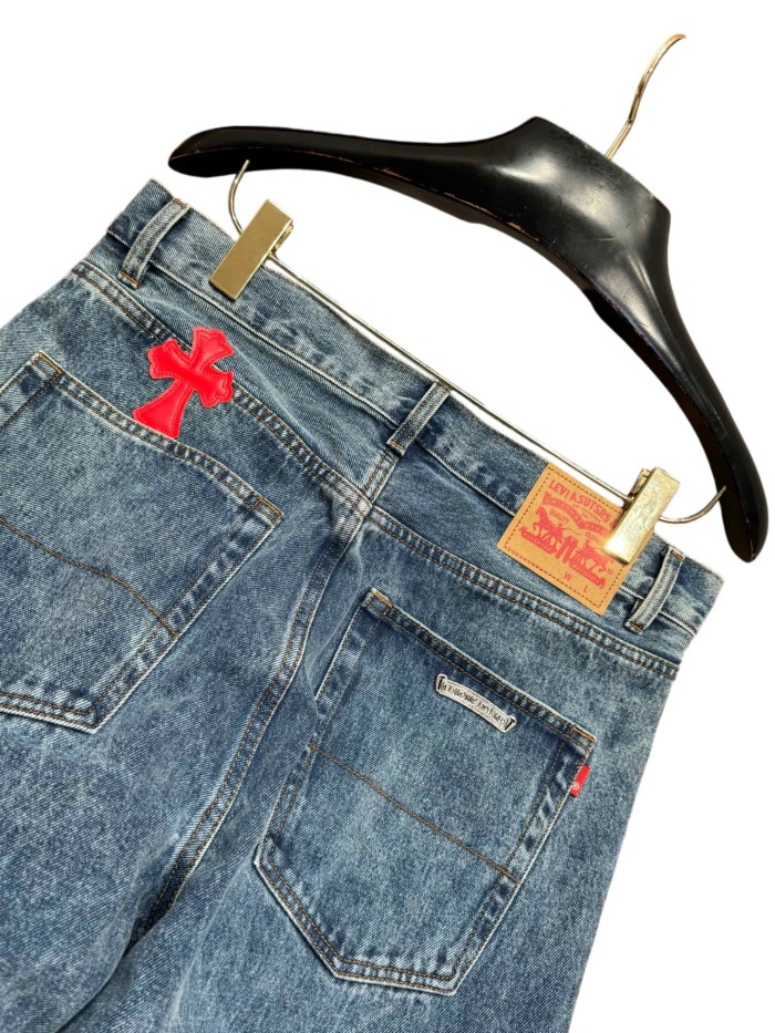 1:1 quality version  red cross leather appliqués washed jeans 28959518