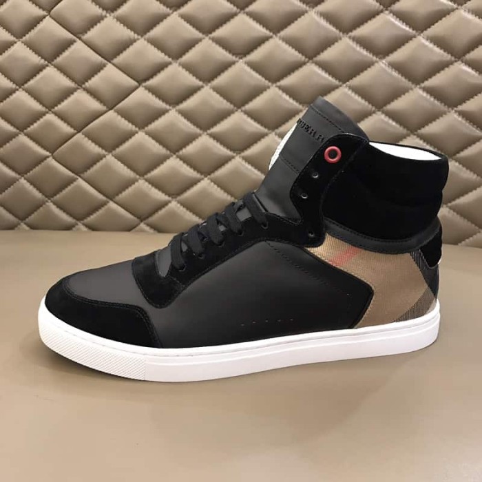 BURB5RRY LEATHER AND HOUSE CHECK HI-TOP SNEAKERS   BBR28
