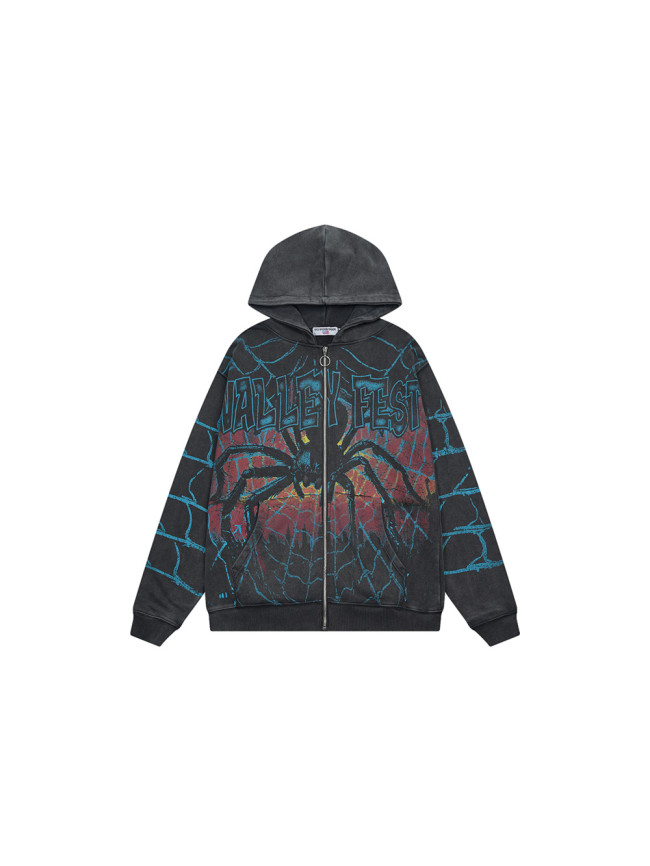 Spider Alphabet Print Washed Version Hoodie 28559500