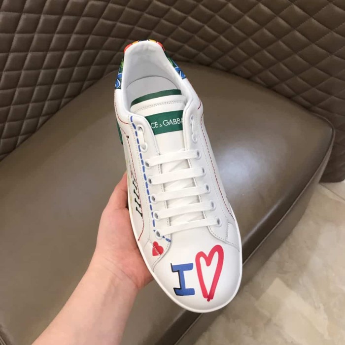 DOLCE    G@BB@N@ PRINTED CALFSKIN PORTOFINO SNEAKERS   DG32