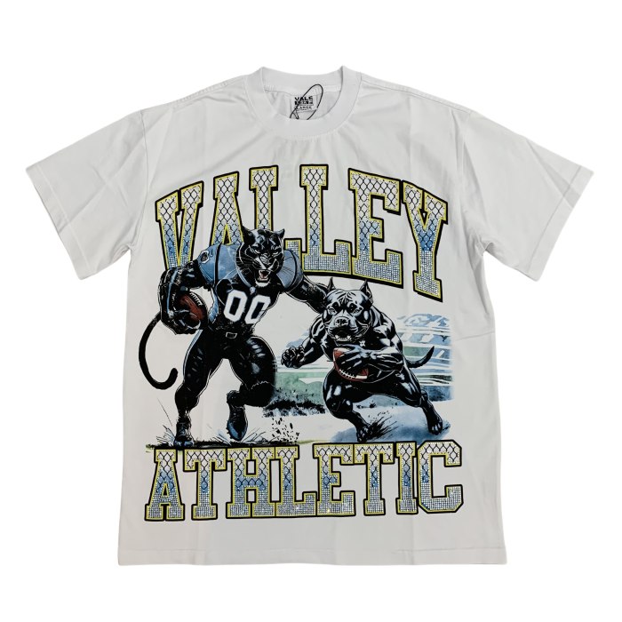 Vale Forever Diamond Encrusted Monogrammed Cat & Dog Battle Print Washed Version Tee