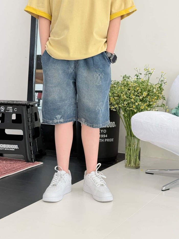 Cross Print  Washed Denim Shorts for Kids 29008975