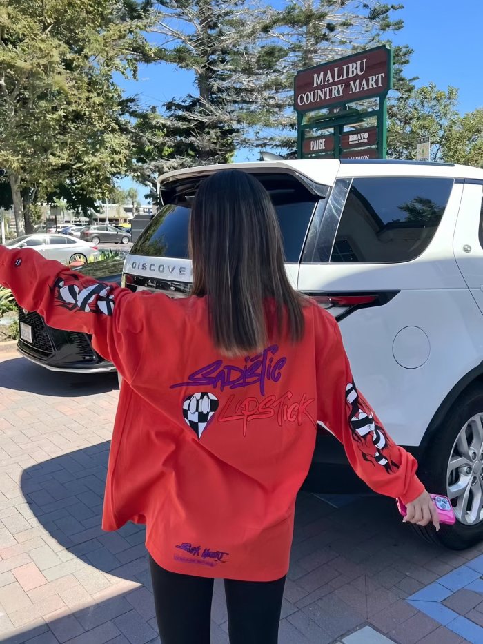 1:1 quality version Pocket Spark Letters Sweatshirt Red Color long sleeve T-shirt