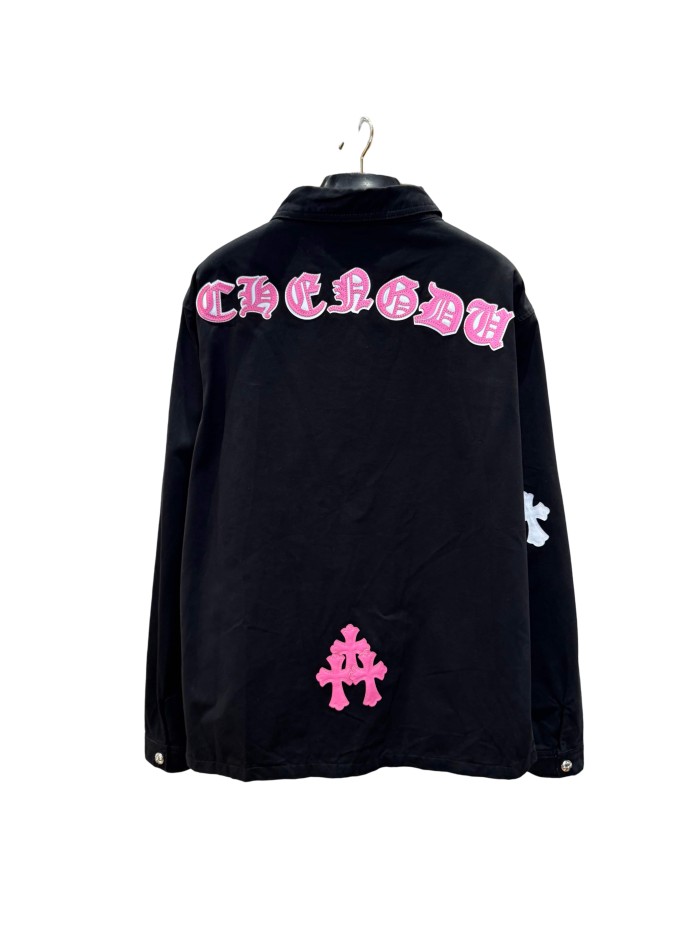 1:1 quality version pink & white cross leather patches denim Vintage jacket 28959621