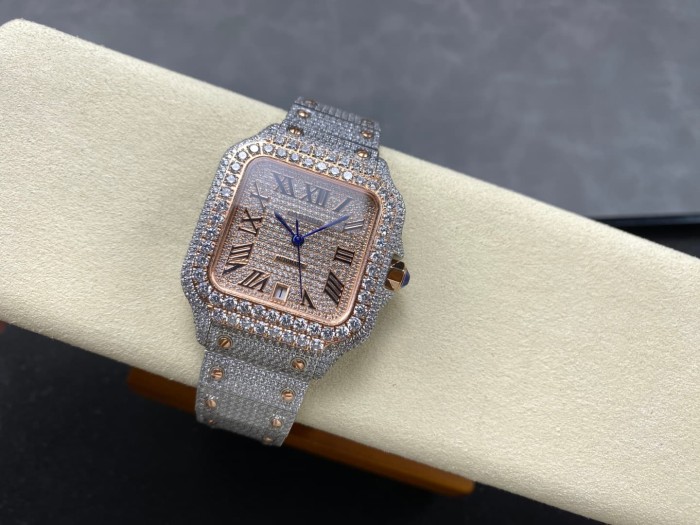 1:1 quality version Black Moissanite Diamond-Studded Santos Mechanical Watch【Dial diameter：39.8mm】28773787