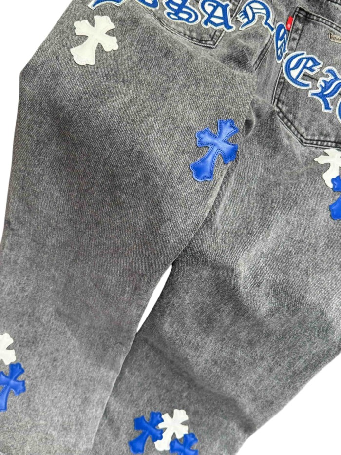 1:1 quality version  classic blue and white color scheme cross washed jeans 28959437
