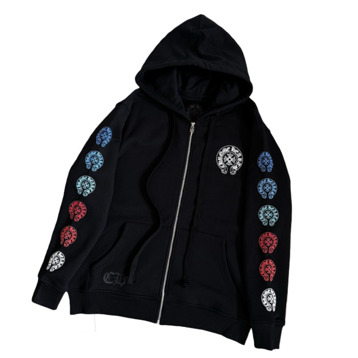 1:1 quality version Colorful Horseshoe Print Zipper Hoodie 28748497