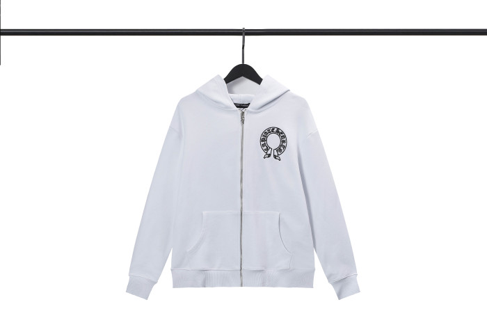 Leather Embroidered Horseshoe Loop Zipper Sweatshirt 2 colors