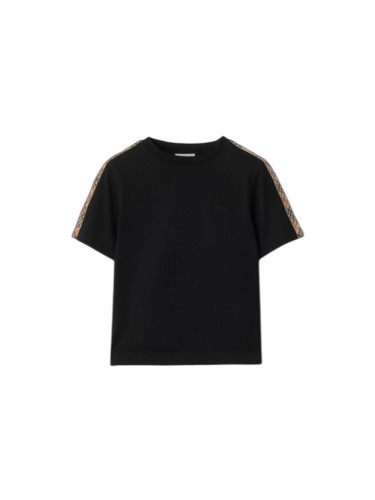Black Check Trim Cotton T-Shirt for Kids 29010785