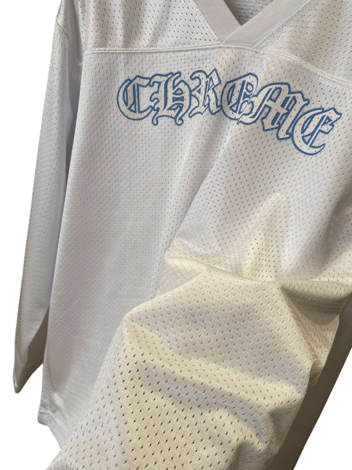 1:1 quality version Letter Print & Embroidery V-Neck Breathable Mesh Long Sleeve T-Shirt 28938238