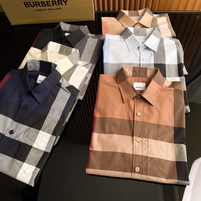 1:1 quality version Plaid Stretch Cotton Poplin Long Sleeve Shirt 8 colors 28875206