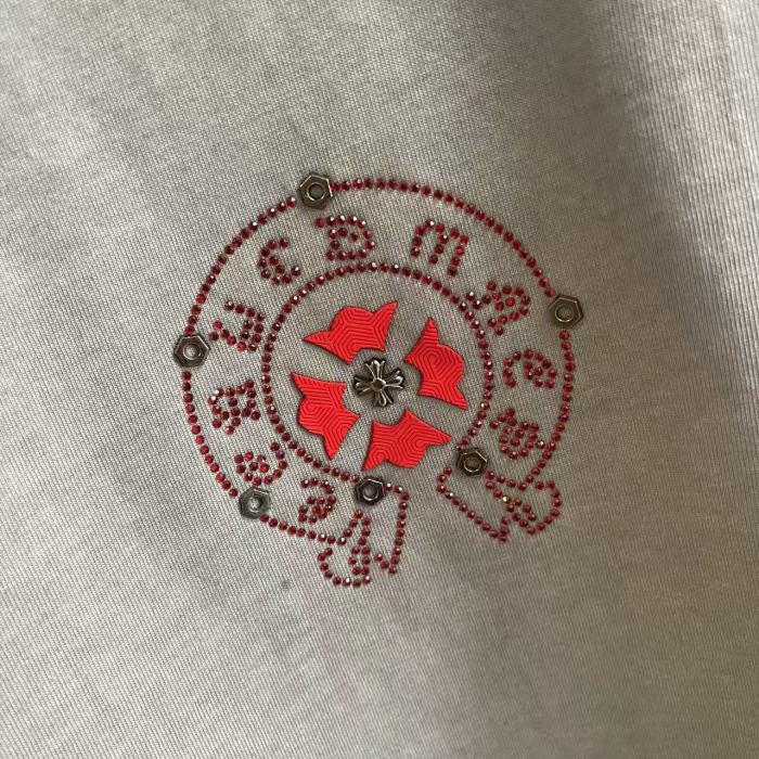 1:1 quality version Red Sanskrit Horseshoe Cross Logo Printed  Vintage Tee 4 colors 29082421