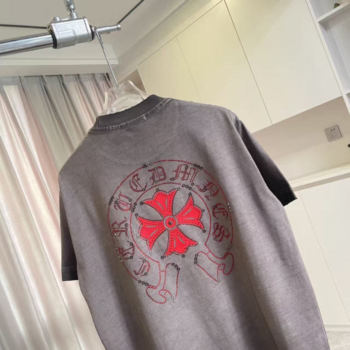 1:1 quality version Red Sanskrit Horseshoe Cross Logo Printed  Vintage Tee 4 colors 29082421