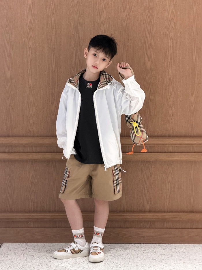 Reversible Check Waterproof Windproof Lightweight Hooded Jacket for Kids 2 colors 29000388