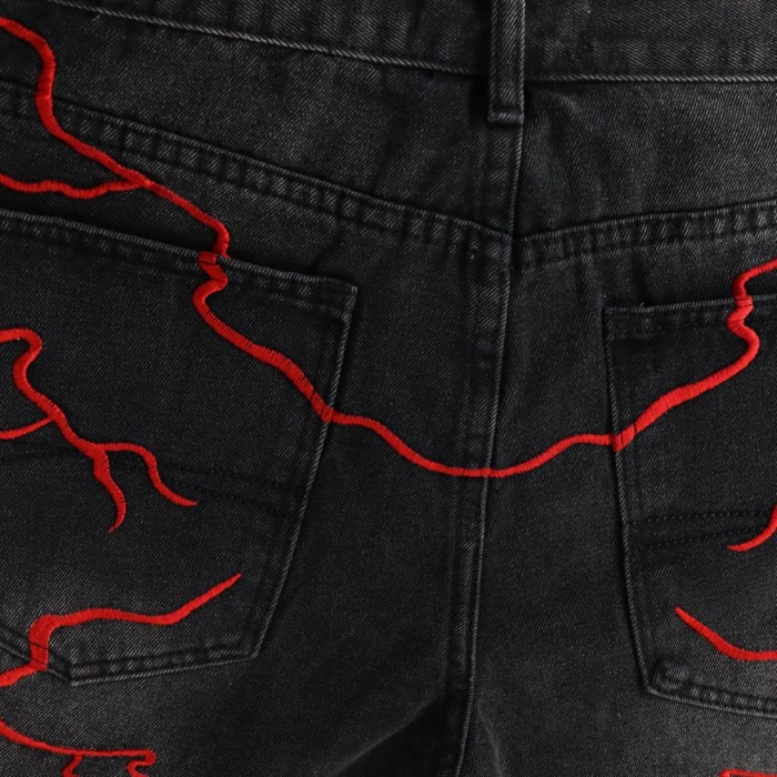 Red Letter Lightning Embroidery Washed Denim Shorts 2 colors 29047377