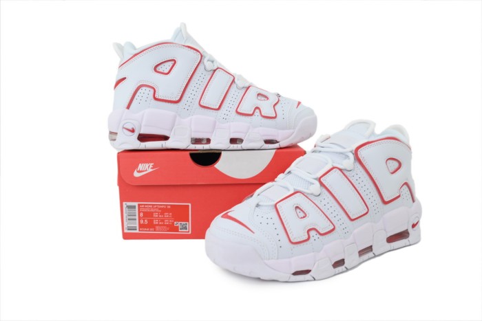 Air More Mid-top Retro Men's White and Red Pippen Basketball Shoes 29030186