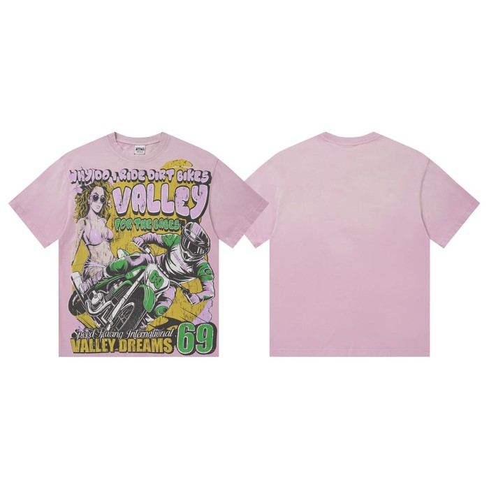 Motorcycle Girl Print Washed Tee 2 colors 29047374