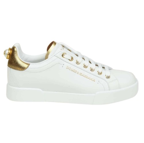 DOLCE    G@BB@N@ SNEAKERS PORTFINO IN BLACK LEATHER WITH PERLA LOGATA   DG20