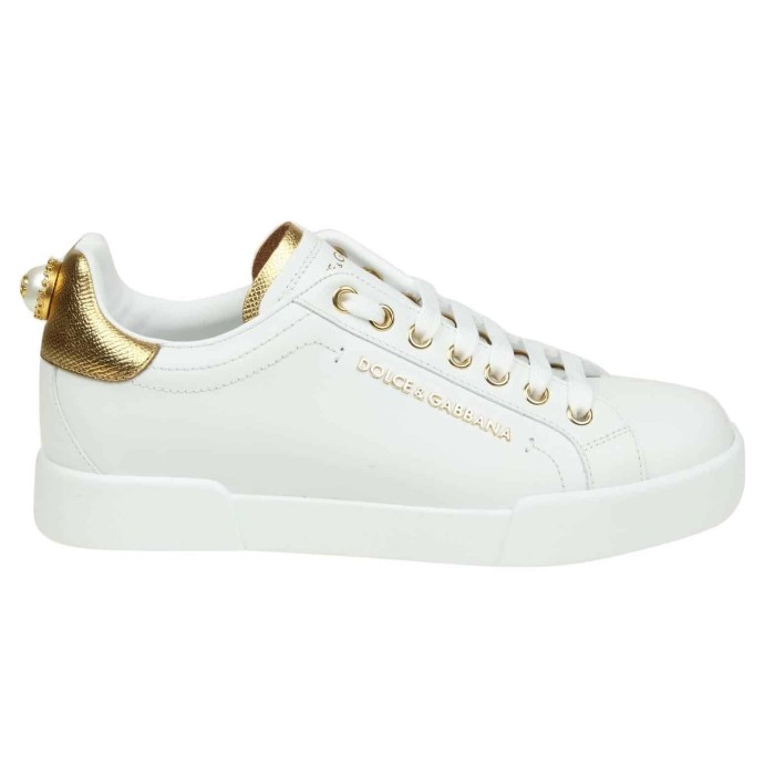 DOLCE    G@BB@N@ SNEAKERS PORTFINO IN BLACK LEATHER WITH PERLA LOGATA   DG20