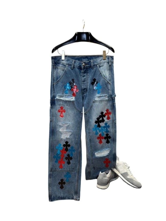1:1 quality version colored glitter cross distressed vintage washed jeans 28959375