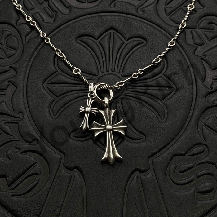 Sterling Silver Double Cross Pendant Necklace 3 colors