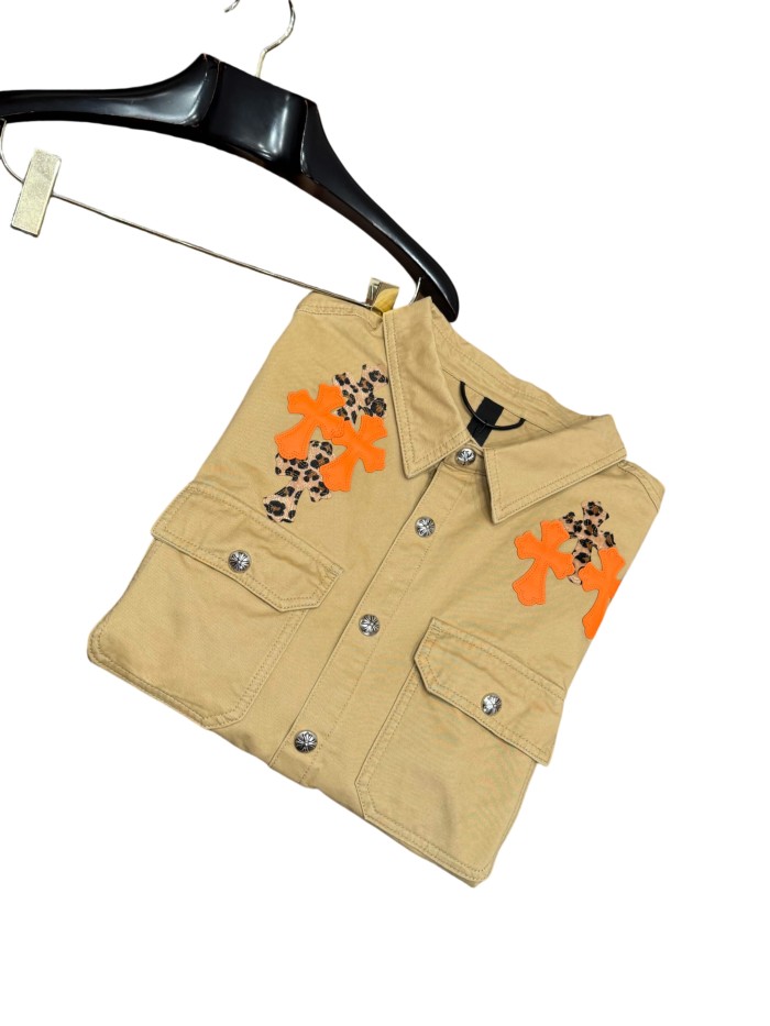 1:1 quality version orange Leopard print cross leather patches denim jacket 28959642