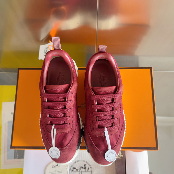 [plus-size shoes]Bouncing Burgundy Suede & Mesh Couple Style Breathable Sneakers29085241