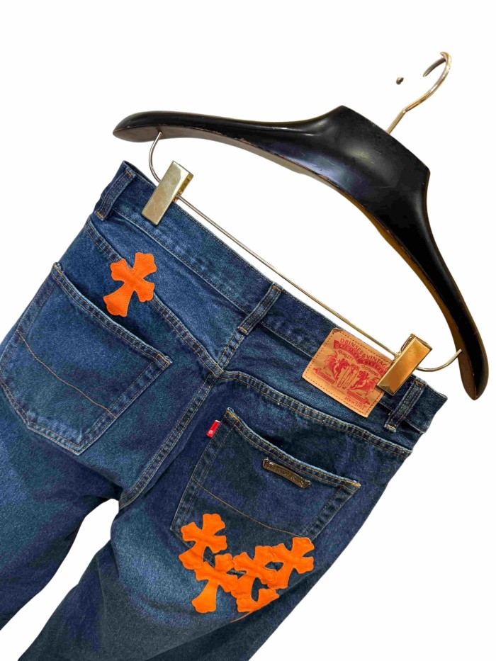 1:1 quality version  orange cross leather appliqués washed jeans 28959532