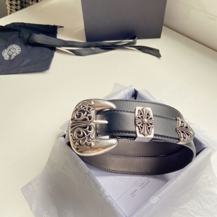 1:1 quality version Vine Cross Sterling Brass Silver Plated Buckle Leather Belt 2 colors【Width 3.0 cm】