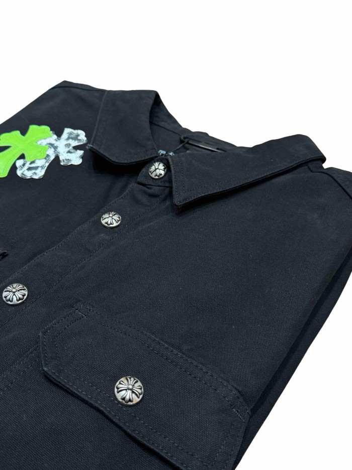 1:1 quality version green & white cross leather patches denim Vintage jacket 28959603