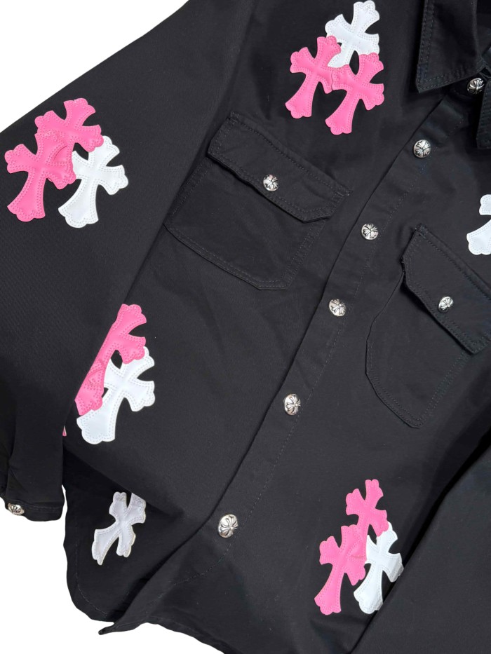 1:1 quality version pink & white cross leather patches denim Vintage jacket 28959621