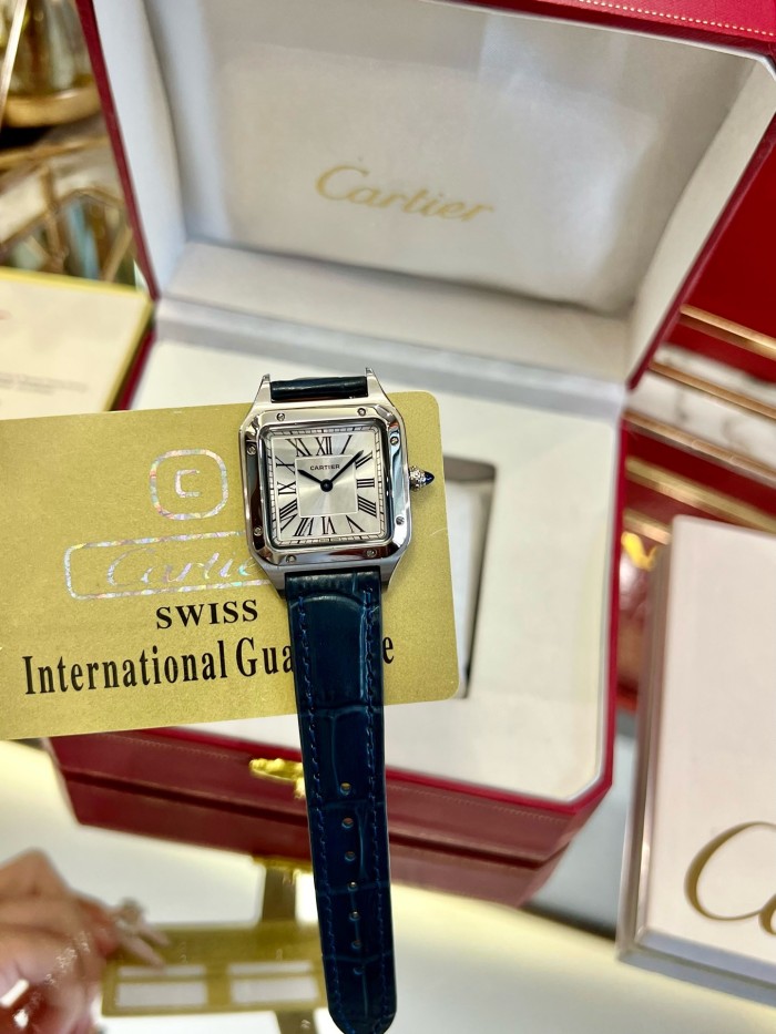Santos Series Silver Dial Leather Strap Watch【Dial diameter：33mm】28763118