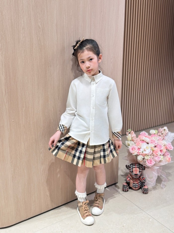 White Oxford Spliced Check Long-Sleeve Shirt for Kids 28999280