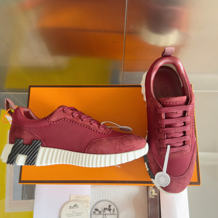 [plus-size shoes]Bouncing Burgundy Suede & Mesh Couple Style Breathable Sneakers29085241