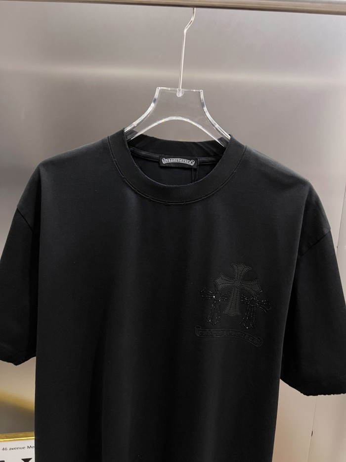 1:1 quality version Dripping Cross Rhinestone Printed Printed  Vintage Tee 2 colors 29082498