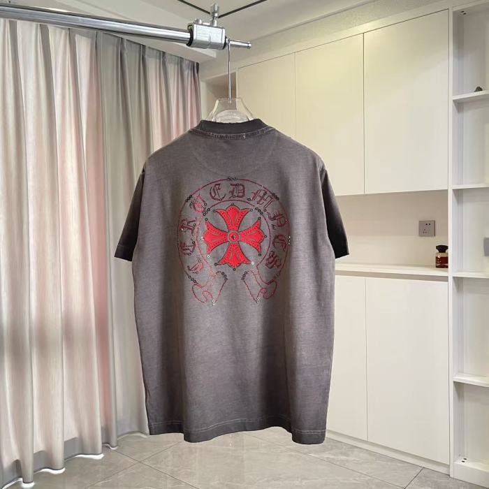 1:1 quality version Red Sanskrit Horseshoe Cross Logo Printed  Vintage Tee 4 colors 29082421