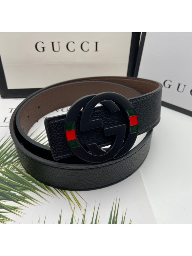 Color-blocked Full-leather Printed Belt【Width 3.8cm】 28549086