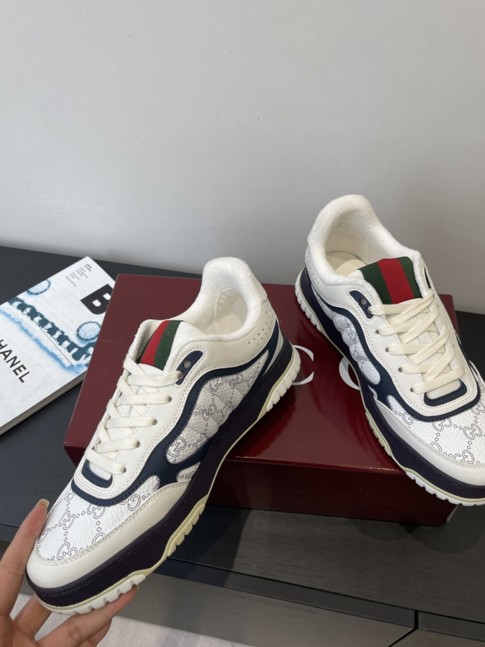 1:1 quality version Gucci White Navy GG Leather Low Top Sneakers Shoes 28974392