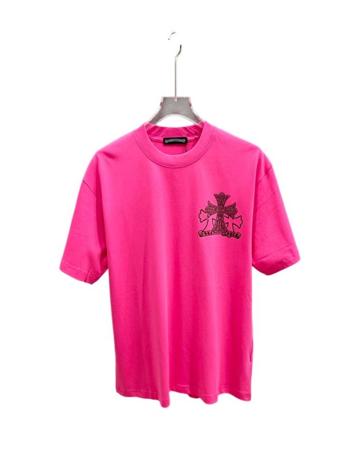 1:1 quality version Sanskrit Horseshoe Cross Rhinestone Printed Bright Pink  Vintage Tee 2 colors 29082515