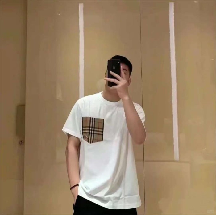 1:1 quality version  Plaid pocket crew neck T-shirt 2 colors 28967957