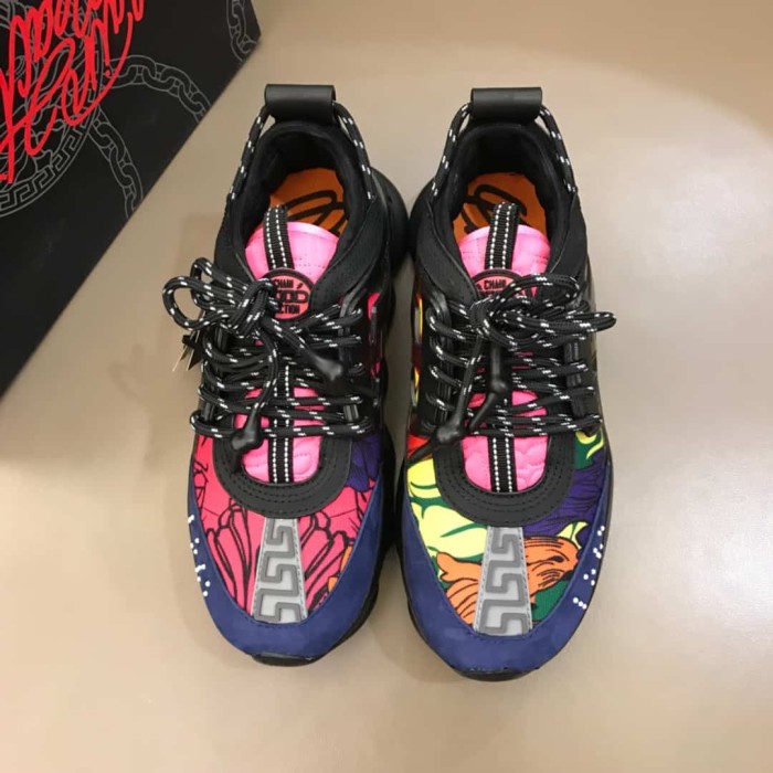 VERS@CE BLACK AND MULTICOLOURED CHAIN REACTION SNEAKERS   VS8