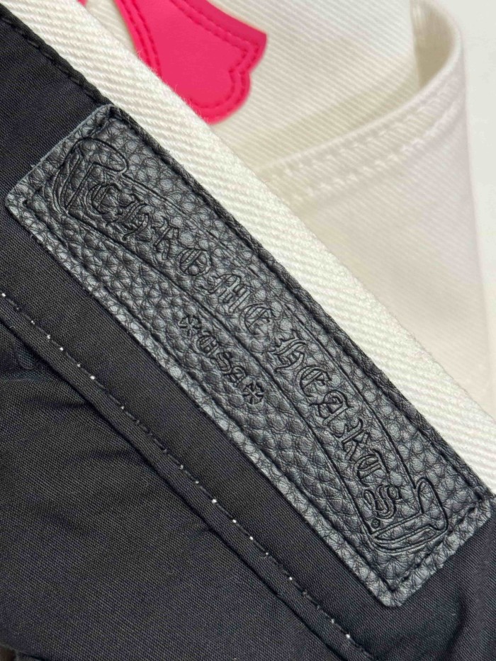 1:1 quality version  pink & white cross leather patch washed jeans 28959540
