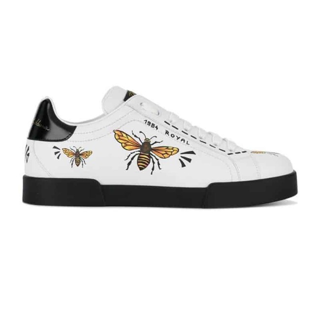 DOLCE AND G@BB@N@ PORTOFINO WASP PRINT SNEAKERS IN WHITE DG104